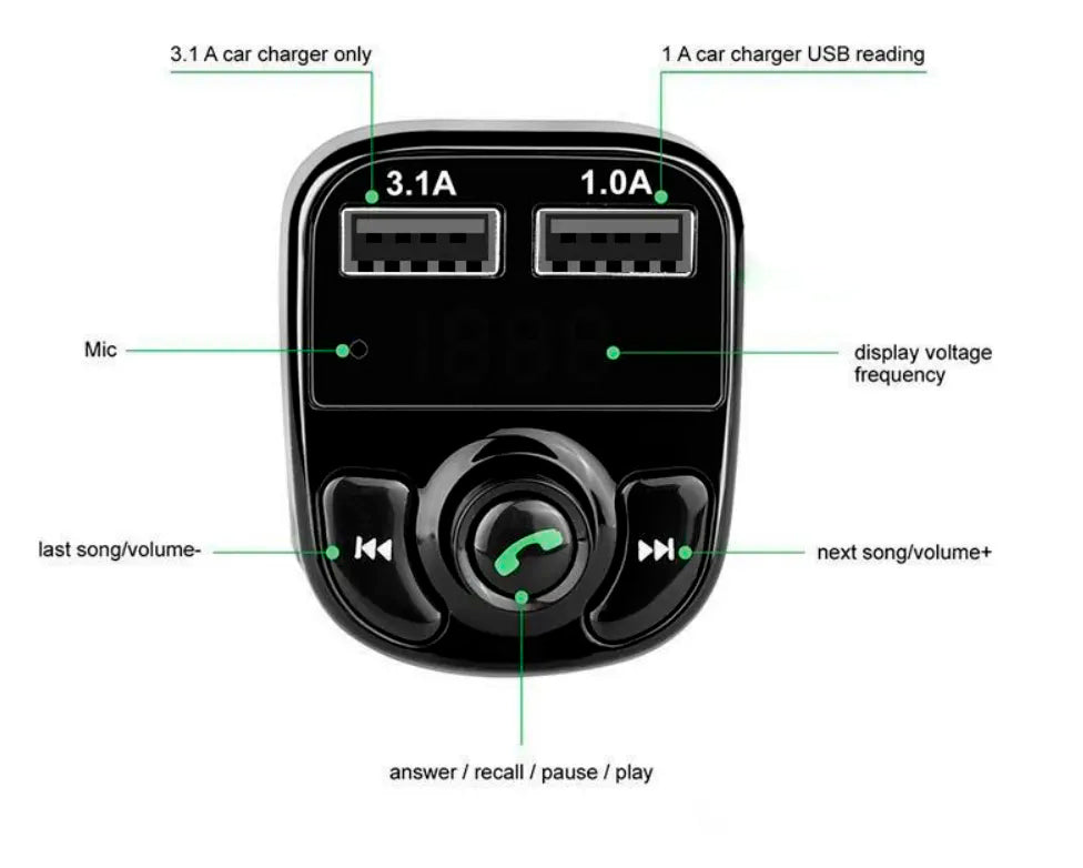 REPRODUCTOR MP3 BLUETOOTH PARA CARRO + GRATIS SOPORTE MAGNETICO DE CELULAR